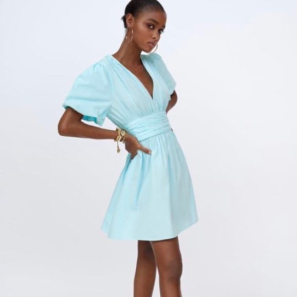 Zara turquoise poplin dress size S (brand new) - Picture 1 of 4